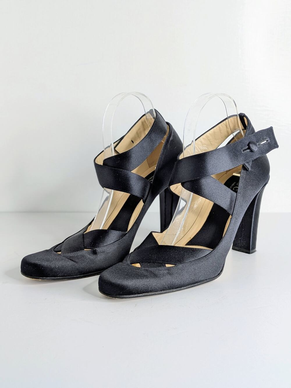 Tom Ford Gucci FW2001 Satin Heels 9.5 Black Cross Strap Ballet Square Toe
